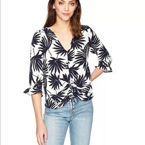 NEW Lucca Couture Navy & White Blouse 3/4 Sleeve Top V-Neck Tunnel Tie Small